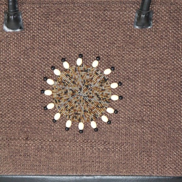 WOVEN BEADED BROWN SATCHEL PURSE Os - Picture 5 of 11